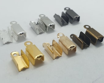 20pcs, 4 x 11mm, Metal Ribbon End Crimps / Cord Ends Crimps Fold Over Clasps Cord End Clips - Choose your colour