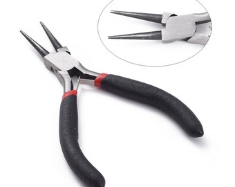 1pc, 125mm, Round Nose Pliers, Polishing Carbon Steel Jewelry Pliers in Black handle, for Jewelry Making Supplies.