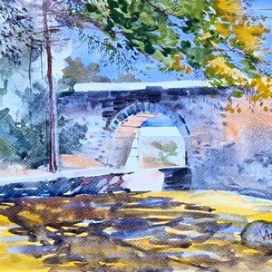 Castello Kolossi Ponte Vecchio, Cipro, paesaggio, piccola Europa, paesaggio, arte colorata, acquerello originale, pittura Pleinair, arte della natura, giornata di sole