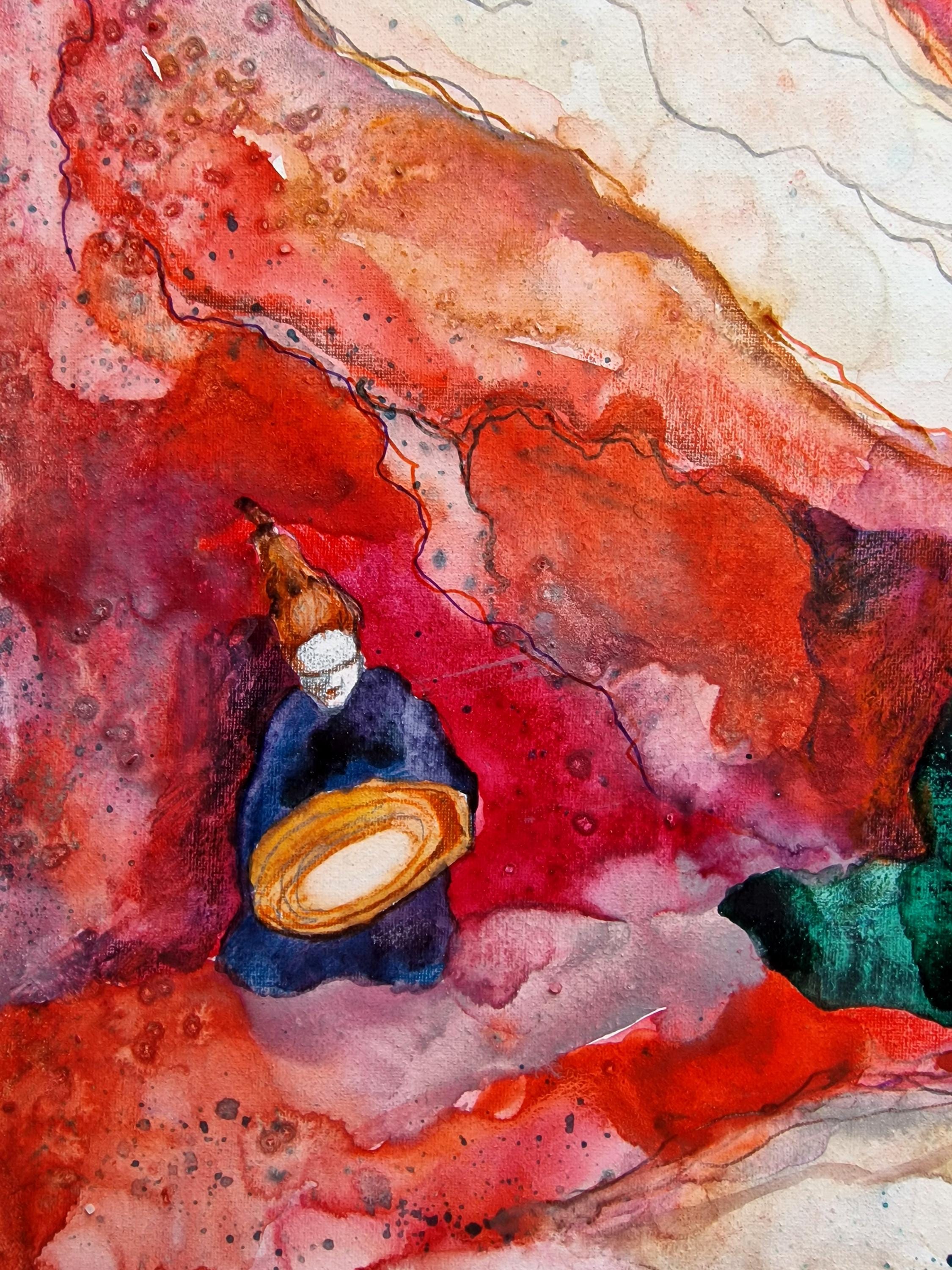 神秘的な水彩画 オリジナル絵画 スピリチュアルな人物 ファンタジーの