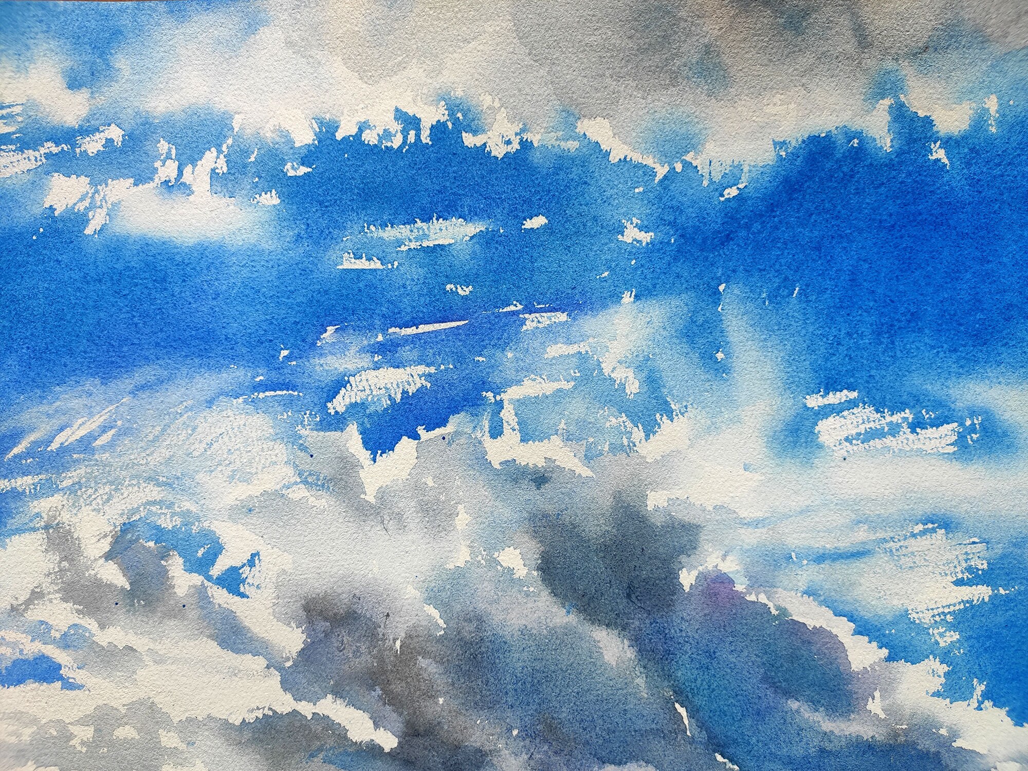 キプロスの自然 オリジナル水彩画 天国の水彩画 空好きへの贈り物 雲の