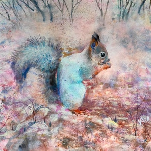 Realistisches Eichhörnchen Original Malerei Wald Landschaft Herbst Blätter Aquarell bestes Geschenk für Naturliebhaber Weihnachten Geschenkideen niedliches Tier