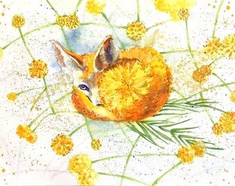 Fox Illustration Original painting Fox Watercolor Small painting Fox lover gift Children room art Fox animal painting Artwork Unique Art