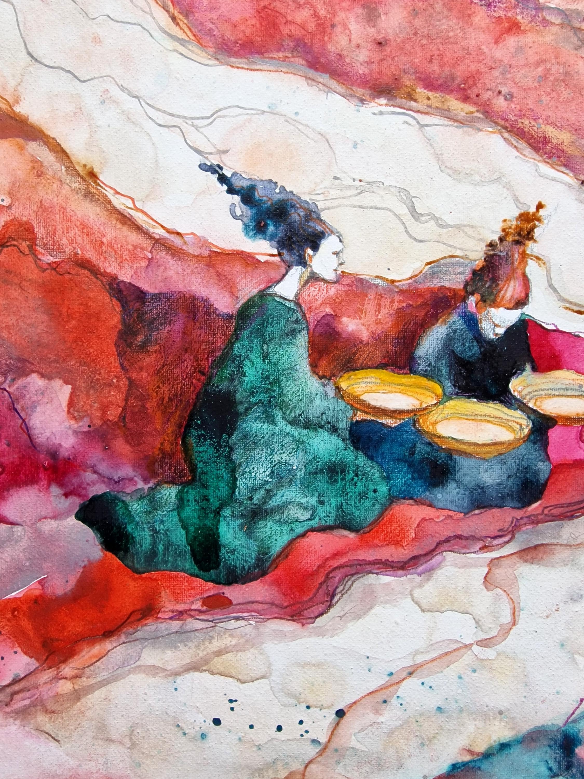 神秘的な水彩画 オリジナル絵画 スピリチュアルな人物 ファンタジーの