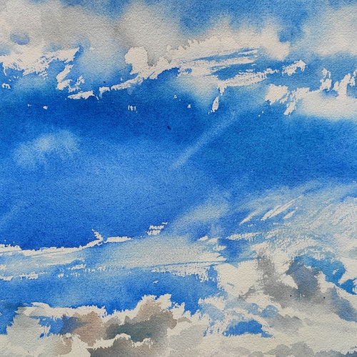 Cyprus nature Original watercolor painting Heaven watercolor shops Sky lover gift Clouds painting Original painting Huge sky Rainy clouds