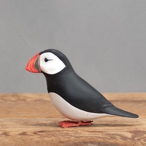 Mini Puffin Hand Carved Wooden Bird image 1