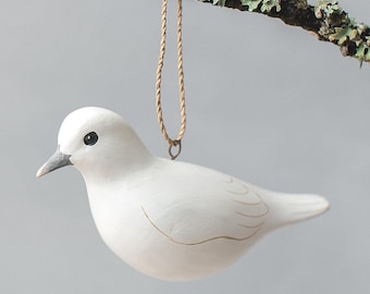 Hand Carved Wooden Dove Ornament – 4.5"L | Hanging Bird Decor | Peace Dove Gift | Christmas Ornament