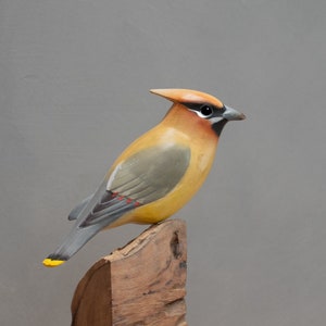 Cedar Waxwing - 7&quot;H - Hand Carved Wooden Bird