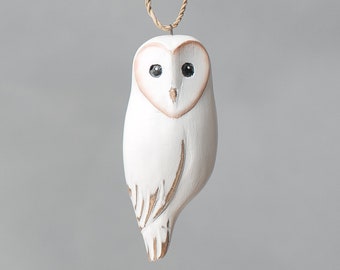 Barn Owl Ornament - 4"H - Hand Carved Wooden Birds