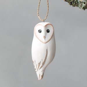 Barn Owl Ornament 4H Hand Carved Wooden Birds image 1