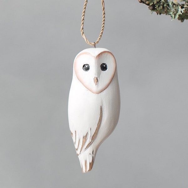 Barn Owl Ornament - 4"H - Hand Carved Wooden Birds