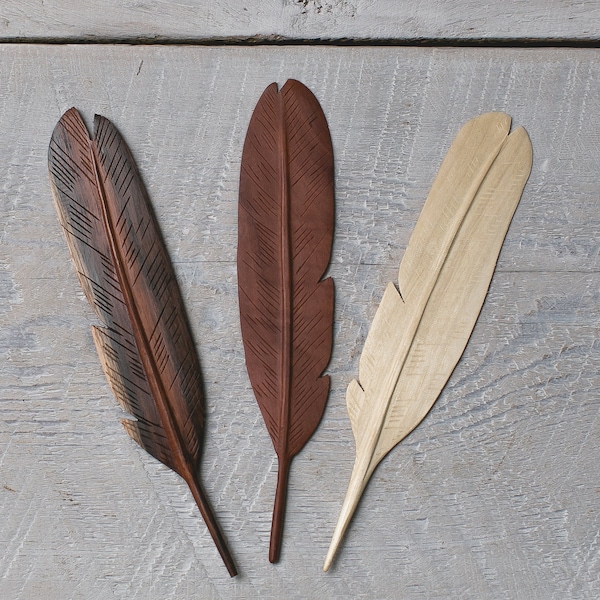 Hand Carved Wooden Feathers