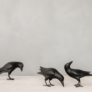 Mini Crow 3pc Set 3H Hand Carved Wooden Bird image 1