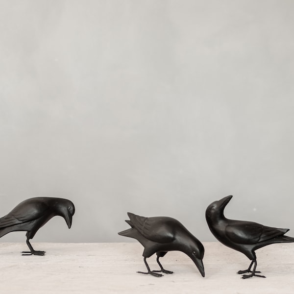 Mini Crow 3-delige set - 3"H -Handgesneden houten vogel