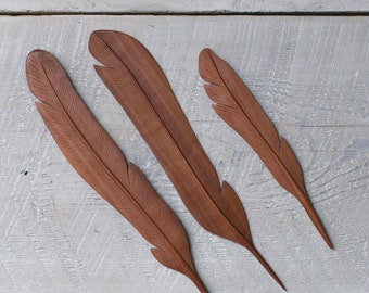 Hand Carved Wooden Feathers