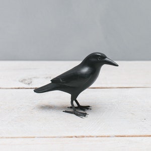 Mini Crow 3.5H Hand Carved Wooden Bird image 1