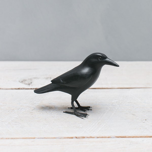 Mini Crow - 3.5"H - Hand Carved Wooden Bird