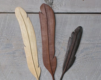 Hand Carved Wooden Feathers