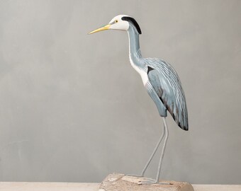 Great Blue Heron, Medium - 14"H - Hand Carved Wooden Bird