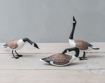 Canada Geese Set - 4"H - Hand Carved Wooden Bird