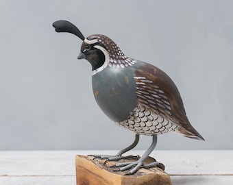 California Quail - 8.5"H - Hand Carved Wooden Bird