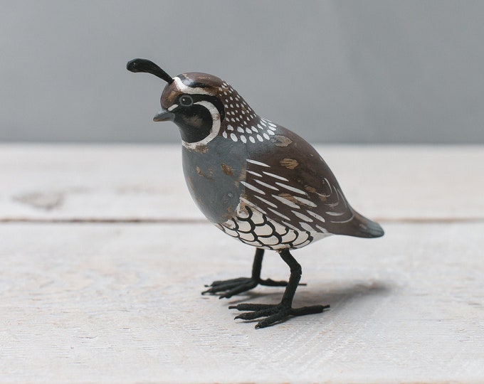 Hand Carved Wooden Mini California Quail – 2.75"H | Small Bird Sculpture | Bird Lover Gift | Nature Decor