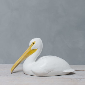 White Pelican, Large - 18&quot;L - Hand Carved Wooden Bird