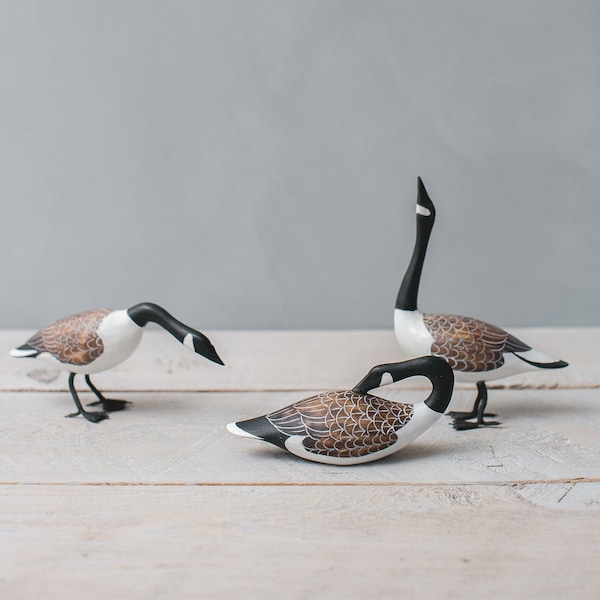 Canada Geese Set - 4"H - Hand Carved Wooden Bird