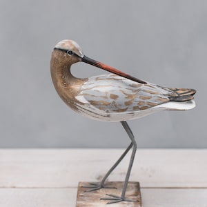 Godwit Pair Hand Carved Wooden Shorebird image 2