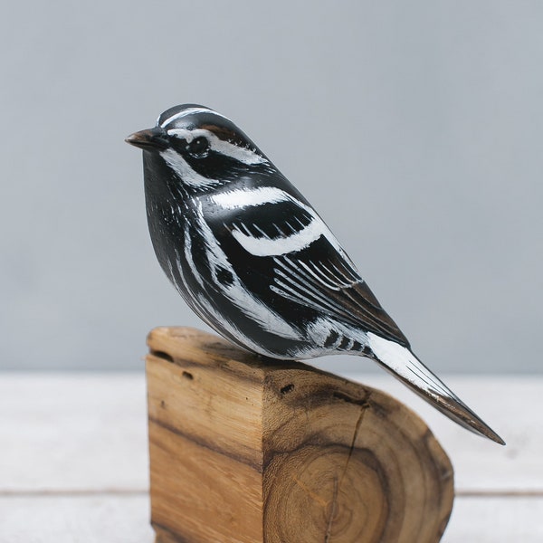 Warbler, Black & White - 7"H- Hand Carved | Wooden Bird