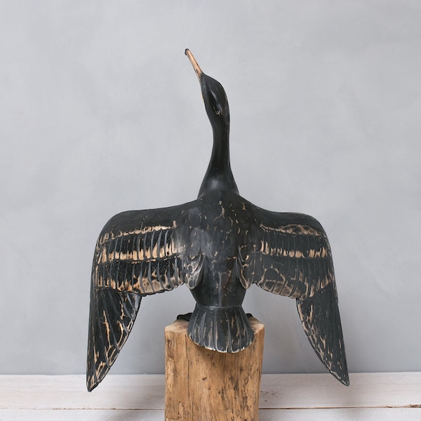 Cormorant, Sunning - Hand Carved Wooden Bird