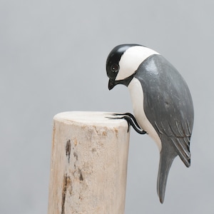 Chickadee, Pecking - Hand Carved Wooden Bird - 9&quot;H