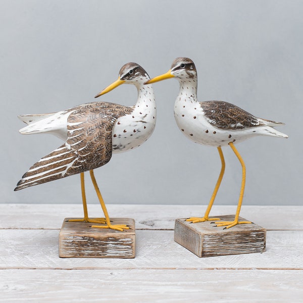 Spotted Sandpiper Pair- Hand Carved Wooden Shorebird