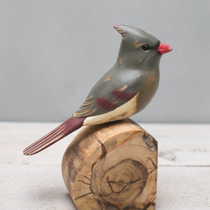 Cardinal Female - 7&quot;H - Hand Carved | Wooden Bird