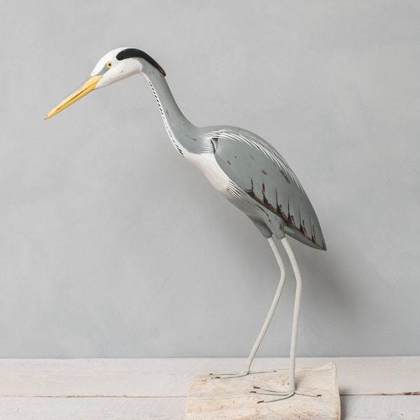 Great Blue Heron - Hand Carved Wooden Bird