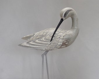 Curlew Sandpiper  - Preening -  Hand Carved Wooden Shorebird