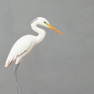 Egret - Medium -14"H - Hand Carved Wooden Bird Sculpture