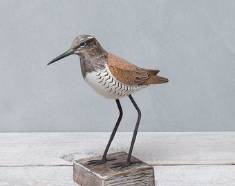 Sandpiper Willet, Straight- Hand Carved Wooden Shorebird