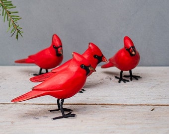Mini Cardinal - Hand Carved Wooden Bird - 3&quot;H