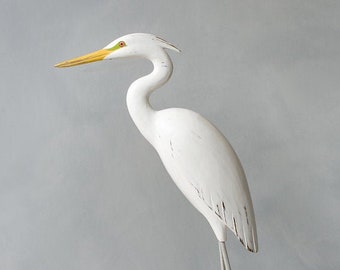 Egret - Large- 25"H - Hand Carved Wooden Bird