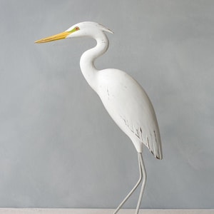 Egret Large 25H Hand Carved Wooden Bird image 1