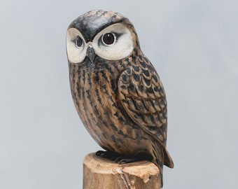 Saw Whet Owl - 9"H - Hand Carved Wooden Bird