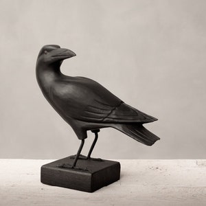 Crow Turned- 9"H - Hand Carved Wooden Bird