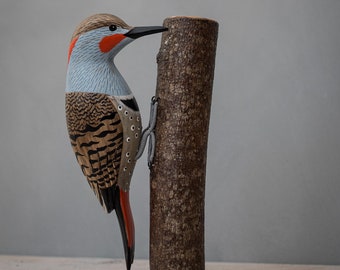 Northern Flicker Woodpecker  - Hand Carved Wooden Bird - 9.5" H