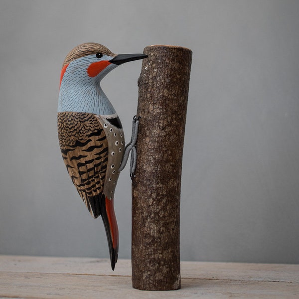 Noordelijke specht - handgesneden houten vogel - 9.5 h