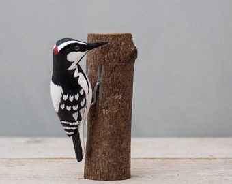 Downy Woodpecker - Mini - 5"H - Hand Carved | Wooden Bird