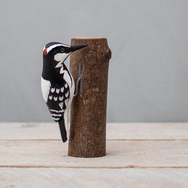 Downy Woodpecker - Mini - 5"H - Hand Carved | Wooden Bird