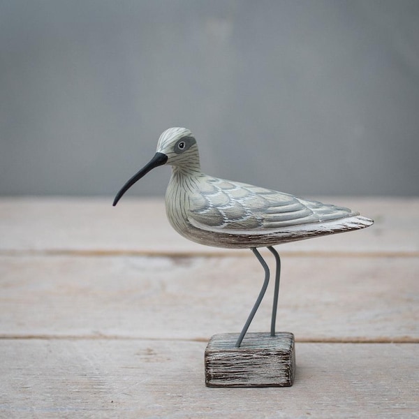 Hand Carved Wooden Mini Curlew – 4.75"H | Small Shorebird Sculpture | Birder Gift | Coastal Nature Decor