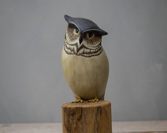 Screech Owl - 9"H-Hand Carved Wooden Bird