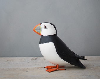 Hand Carved Wooden Puffin – 5"H | Small Seabird Sculpture | Coastal Decor | Puffin Lover Gift